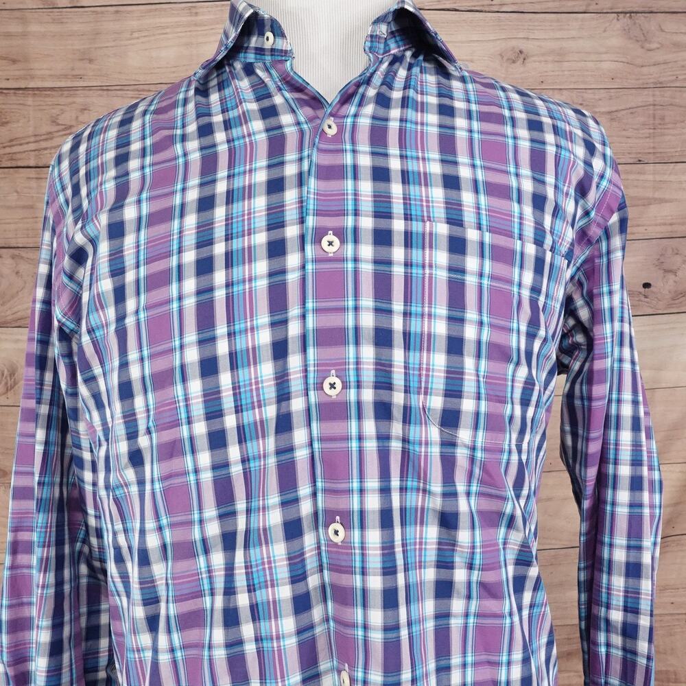 Peter Millar Shirt Mens Large Purple Blue Plaid Button Down Long Sleeve